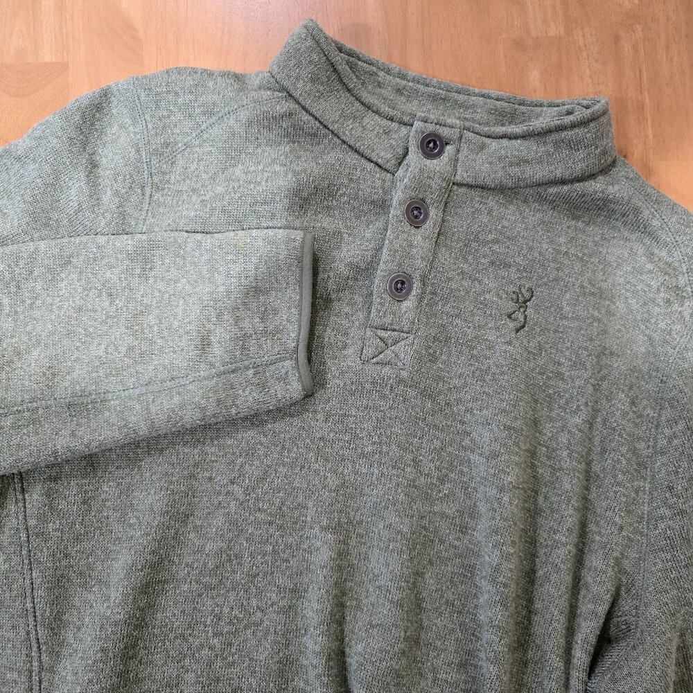 Browning Men's Gilson Fleece 1/4 Button Pullover‎ Sweater Green Pockets Size XL